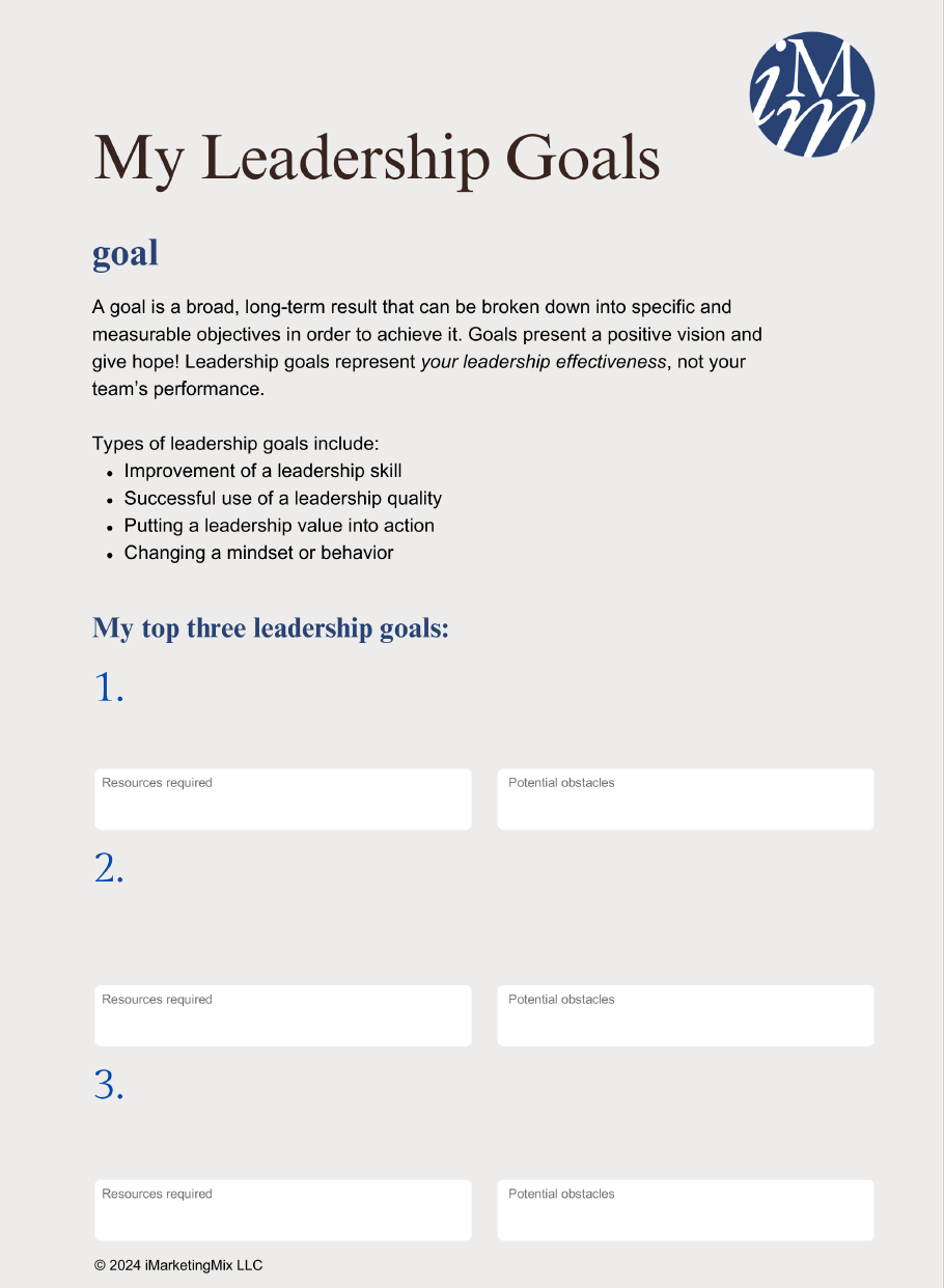image Leadership Goals Worksheet